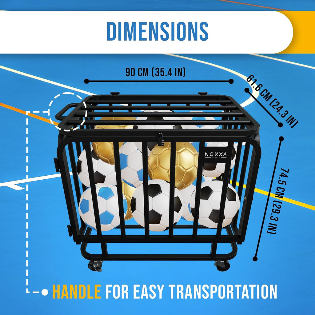 Ball Cart - Basketball Cart with Wheels, Ball Cage Garage Sports Equipment Organizer, Metal Rolling Multi Sports Ball