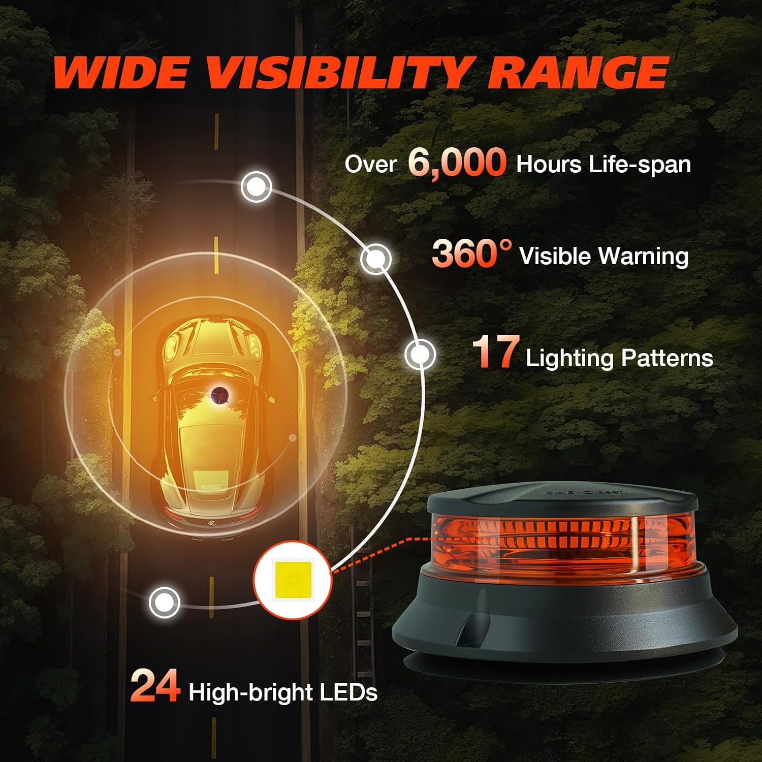 Magnetic Beacon Light, 48 LED Amber Magnetic Strobe Light with Screw Mounting, 12V-24V Safety Emergency Hazard
