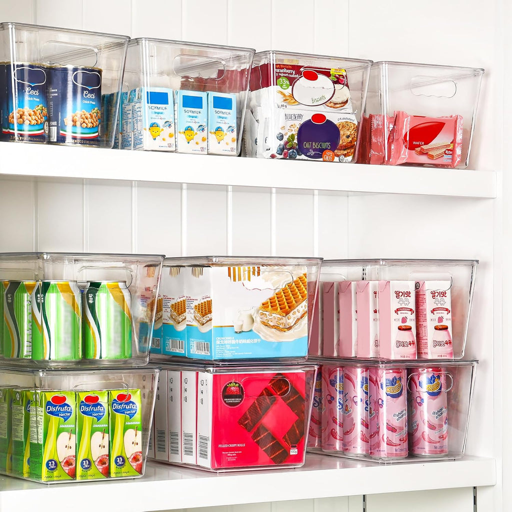6 Pack Clear Stackable Storage Bins with Lids, Large Plastic Containers with Handle for Pantry Organizer and