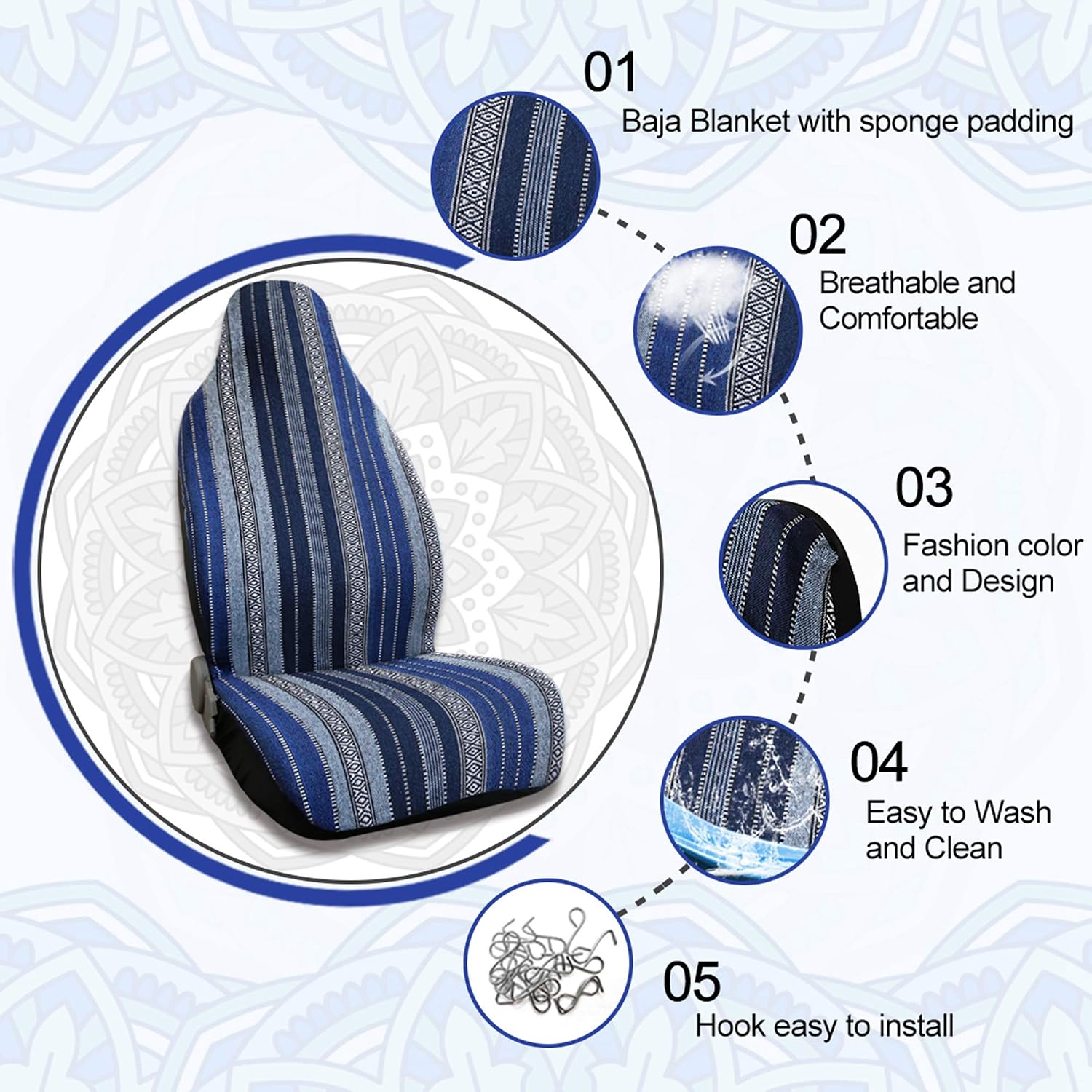 Universal Baja Seat Cover Universal Durable Bucket Seat Cover for Car SUV Automotive Navy Blue