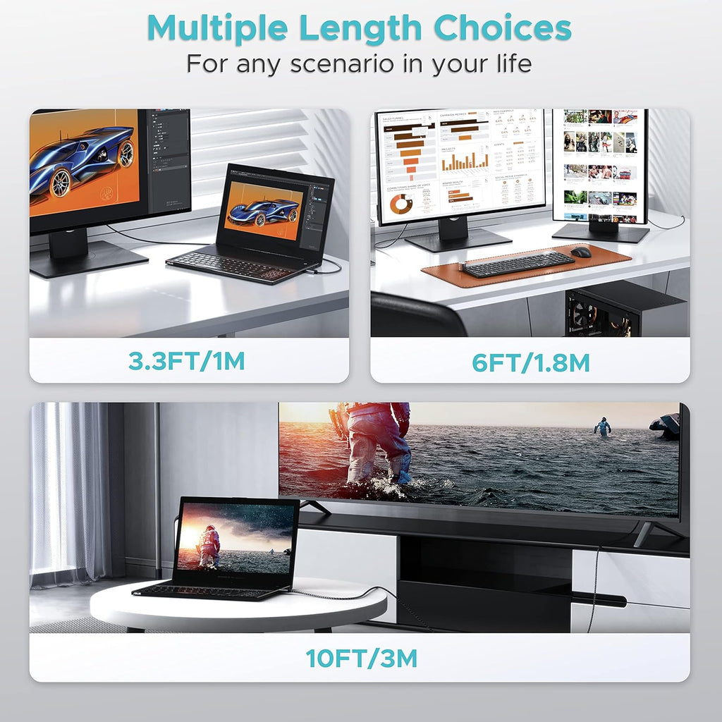 4K DisplayPort to HDMI Cable,6FT, Uni-Directional, DP to HDMI Cord | Uni-Directional DisplayPort 1.2 (Source) to HDMI