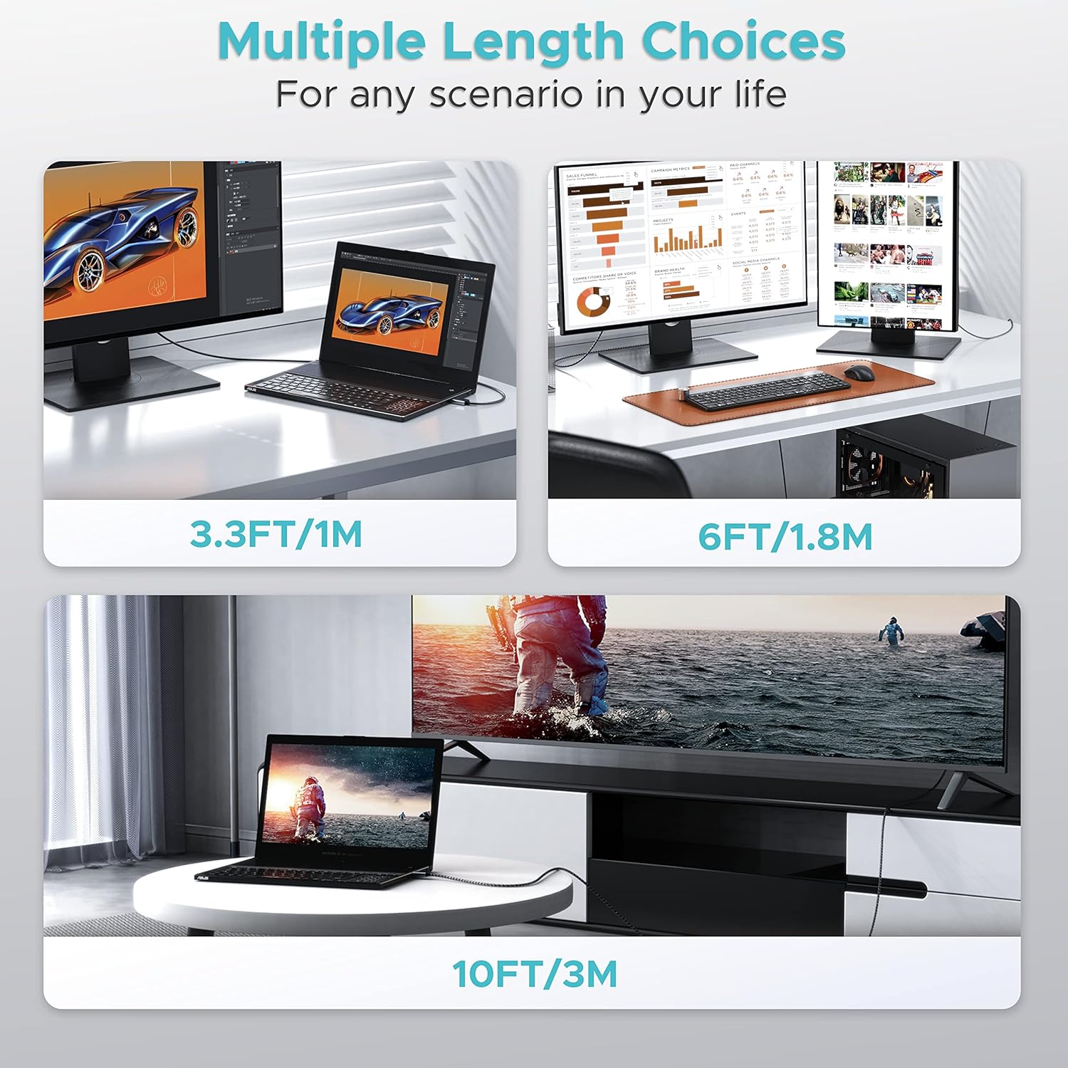 4K DisplayPort to HDMI Cable,6FT, Uni-Directional, DP to HDMI Cord | Uni-Directional DisplayPort 1.2 (Source) to HDMI