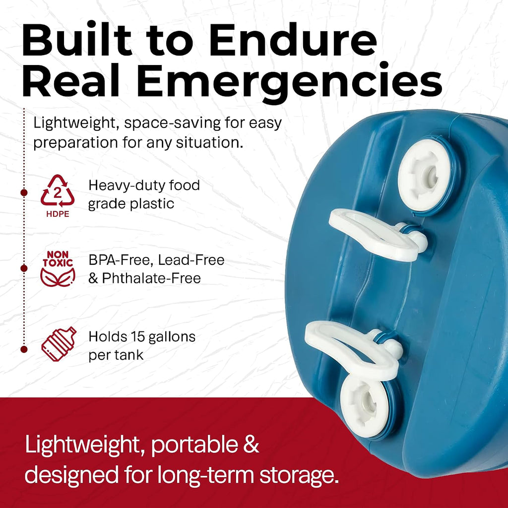 Legacy Food Storage Emergency Water Storage Container, 15 Gallon Long-Term Water Tank, BPA-Free Food Grade Plastic