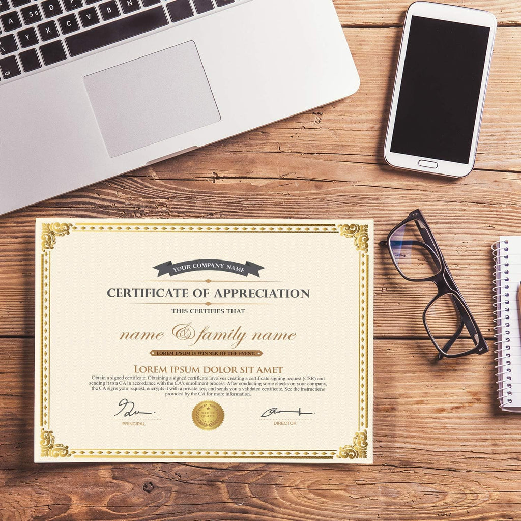 50 Pieces Gold Foil Certificate Paper 11x8.5 Inch for Printing,White | Blank Award Sheets for Recognition and