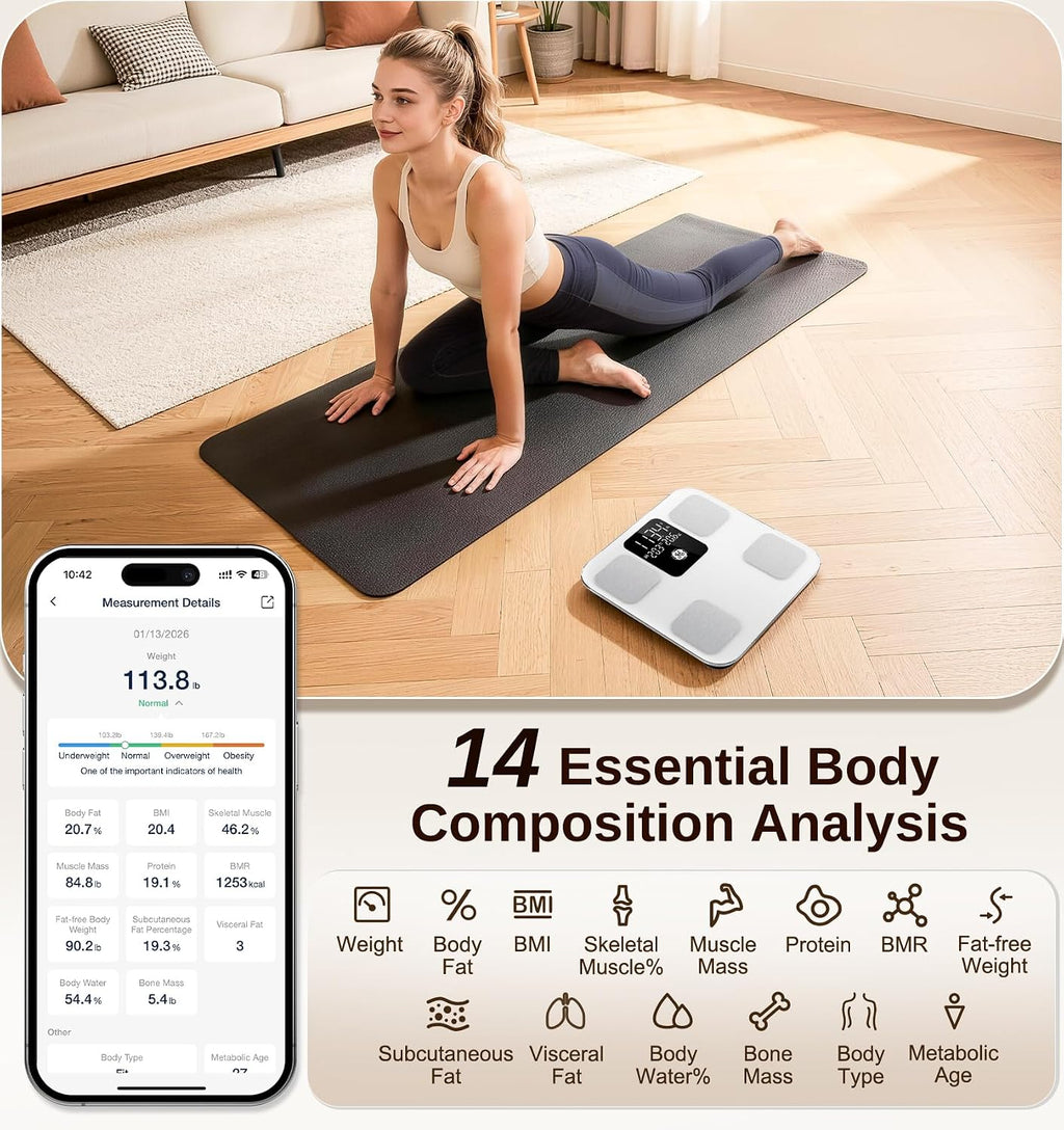 Smart Scale for Body Weight, Body Fat, BMI, 3-in-1 LED Dislpay, 11-inch | 14 Body Composition Analyzer Digital
