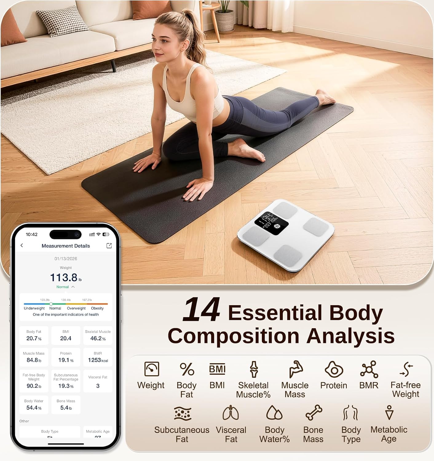 Smart Scale for Body Weight, Body Fat, BMI, 3-in-1 LED Dislpay, 11-inch | 14 Body Composition Analyzer Digital