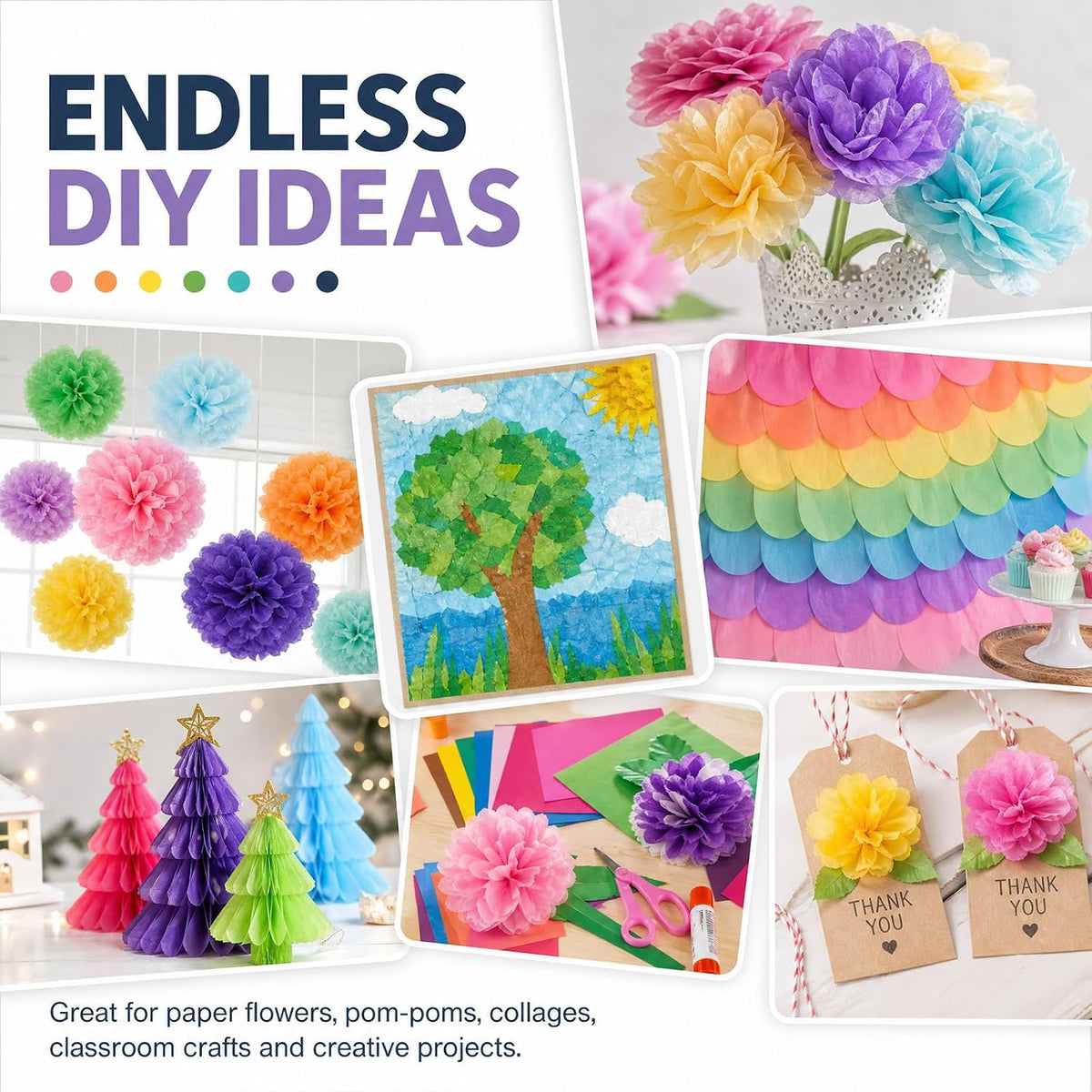 200 Sheets Multi-Colored Tissue Paper，14x20 Inch Tissue Paper