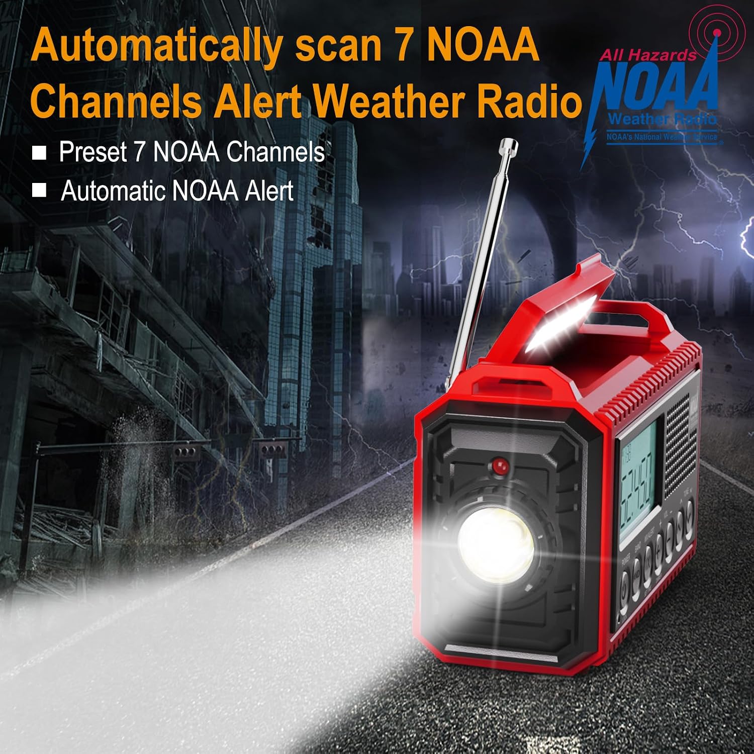 Emergency Radio, 5000mAh/18500mWh Weather Radio, Solar Hand Crank Emergency Radio with AM/FM/SW/NOAA, Cell Phone