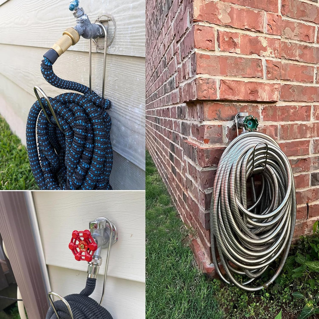 Garden Hose Holder Water Hose Hanger Wall Mounted,304Stainless Steel Solid Hose Hook Holds Up to 50Ft Garden Hose