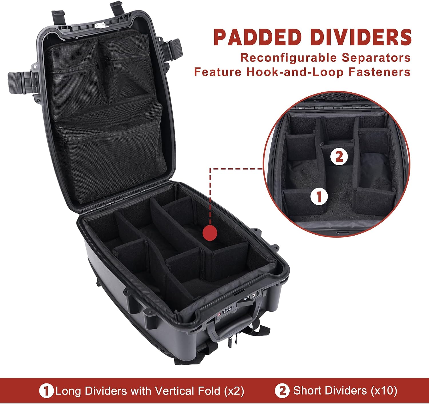 IP67 Waterproof Camera Backpack Hard Case with Padded Dividers, 19", Black