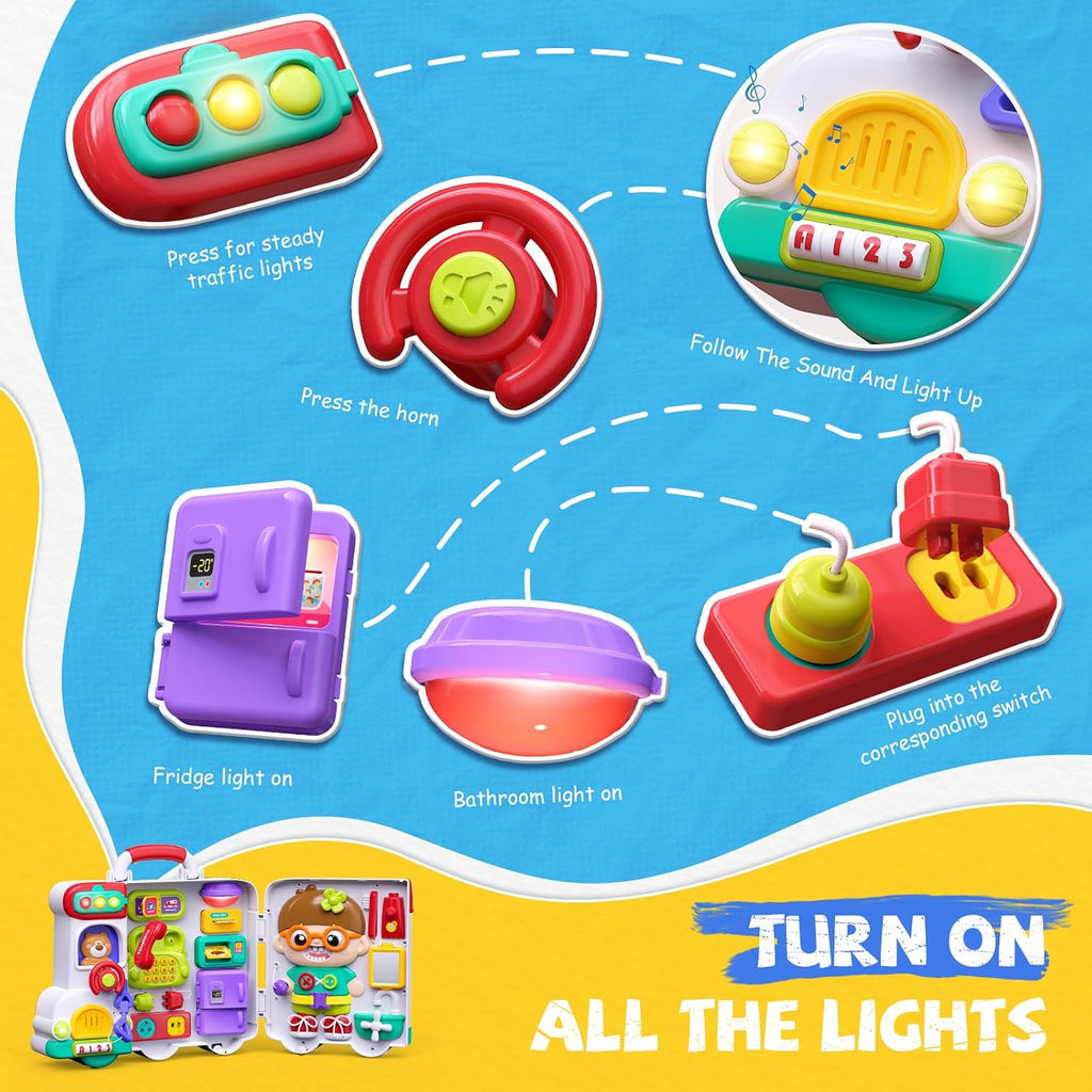 Montessori Busy Board Toys for 1 Year Old Boy, 1 Year Old Boy Birthday Gift, 54-in-1 English & Spanish Baby Busy