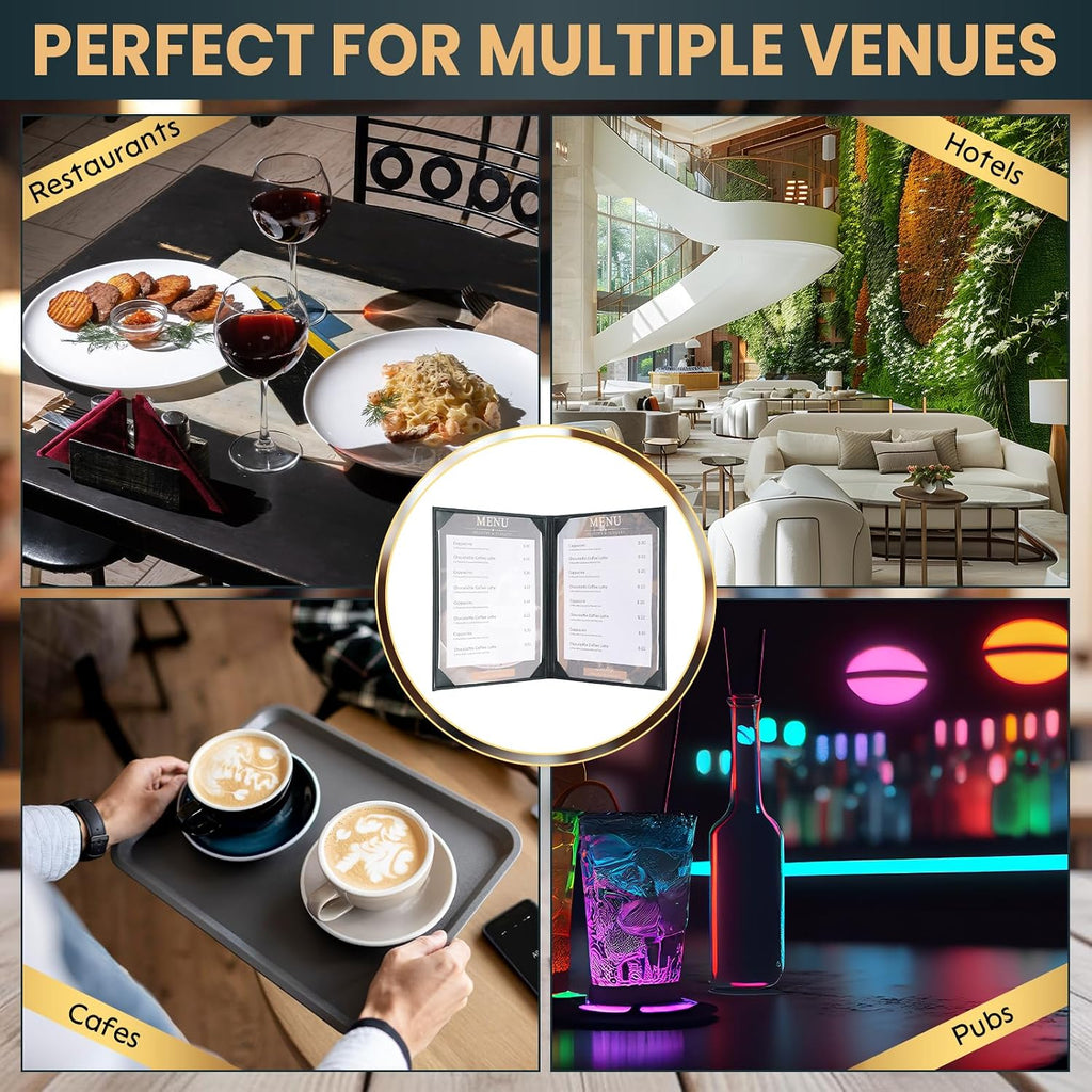 Menu Covers 8.5 x 11 Inch, 10 Pack, 2 View, Black PU Leather