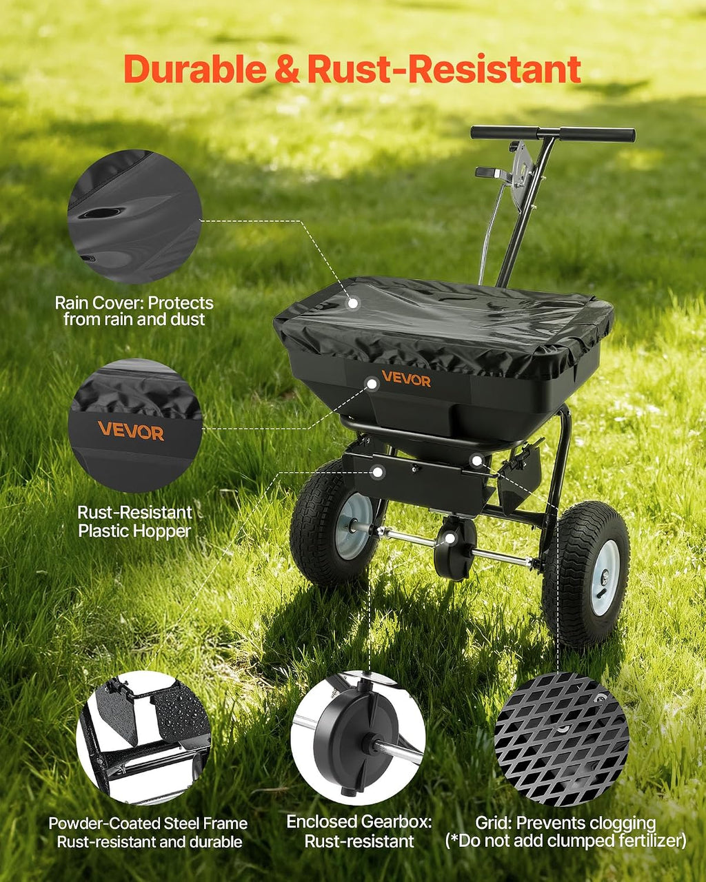 Broadcast Spreader, 12ft Spreading Width, Push Broadcast Spreader with 13" All-Terrain Tires, Adjustable Flow