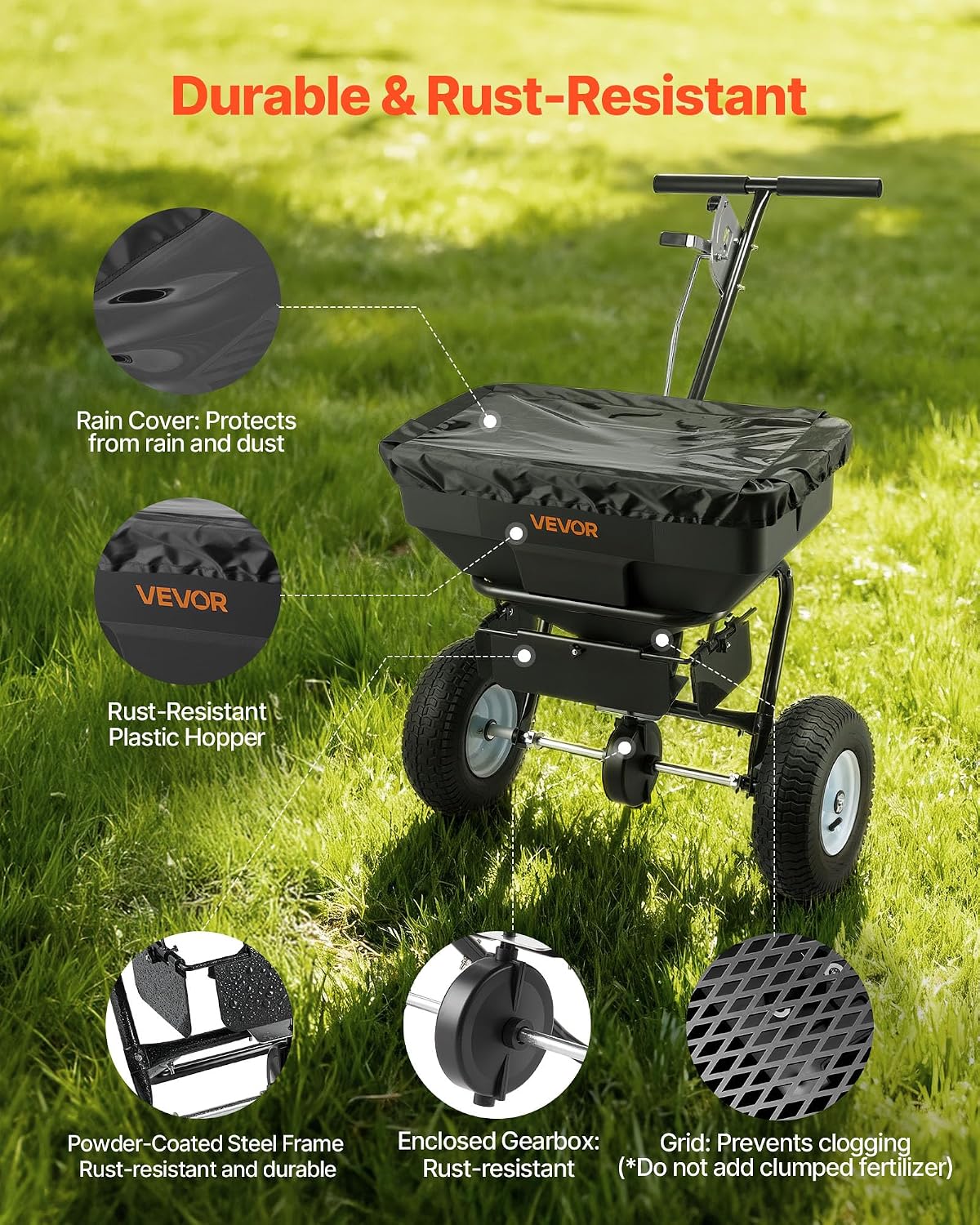 Broadcast Spreader, 12ft Spreading Width, Push Broadcast Spreader with 13" All-Terrain Tires, Adjustable Flow