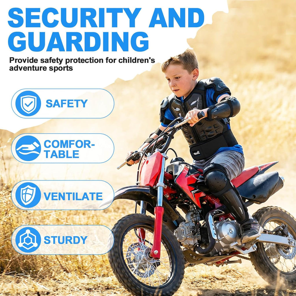 Kids Teenager Motorcycle Armor Vest Suit, Chest Protector Dirt Bike Gear, Motocross Jakckets with Knee Elbow Pads