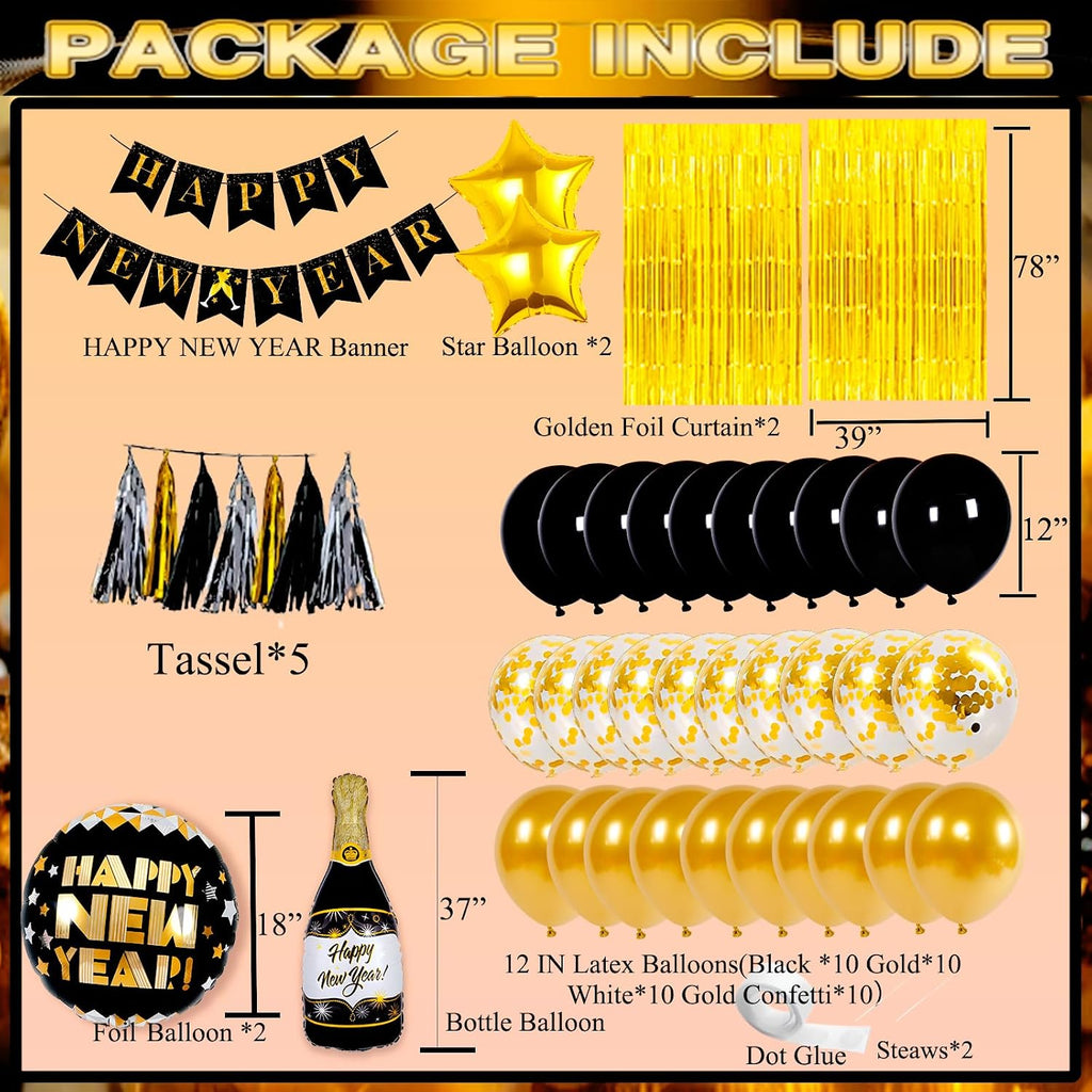 Happy New Years Eve Party Supplies 2026, 2026 New Year Decorations Kit, NYE Party Set with Foil Balloons Happy New