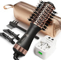 120-240V Travel Brush Hair Dryer, Small Hair Straightener Brush with European Plug Adapter for International Travel