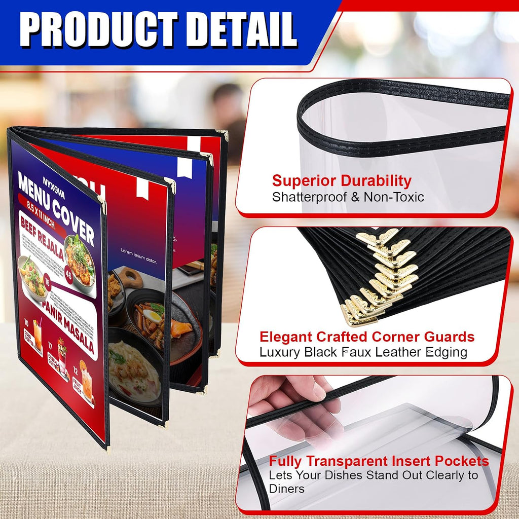 2 Pack 8.5 x 11 Inch Menu Covers, 4 Page Clear PVC Menu Sleeves