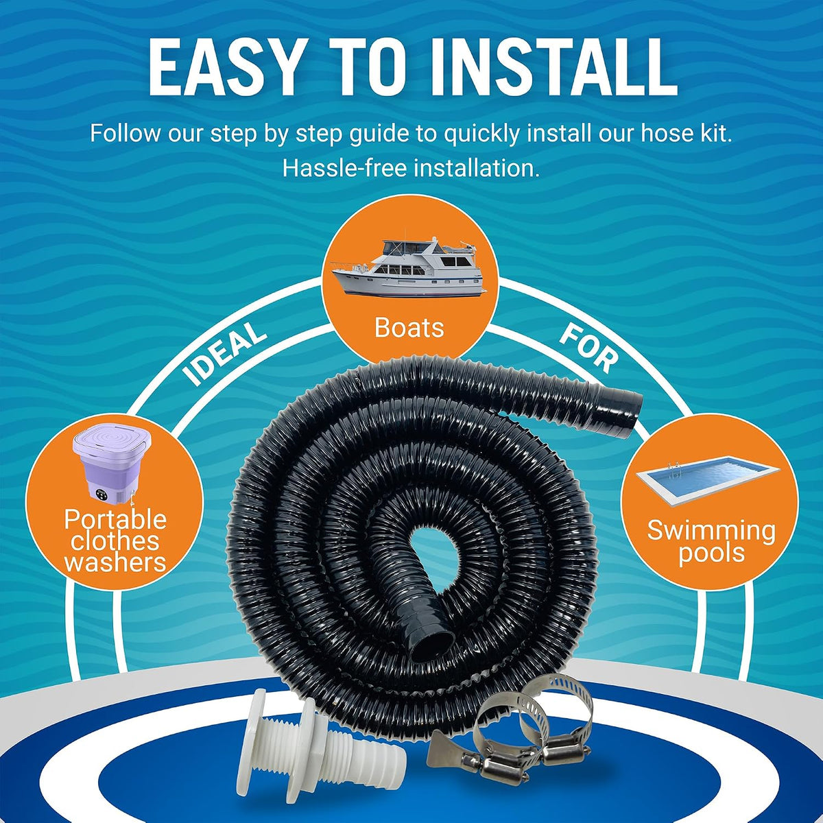 3/4 Bilge Pump Hose Kit, Includes 6.5 Ft Hose, Thru Hull Discharge Outlet