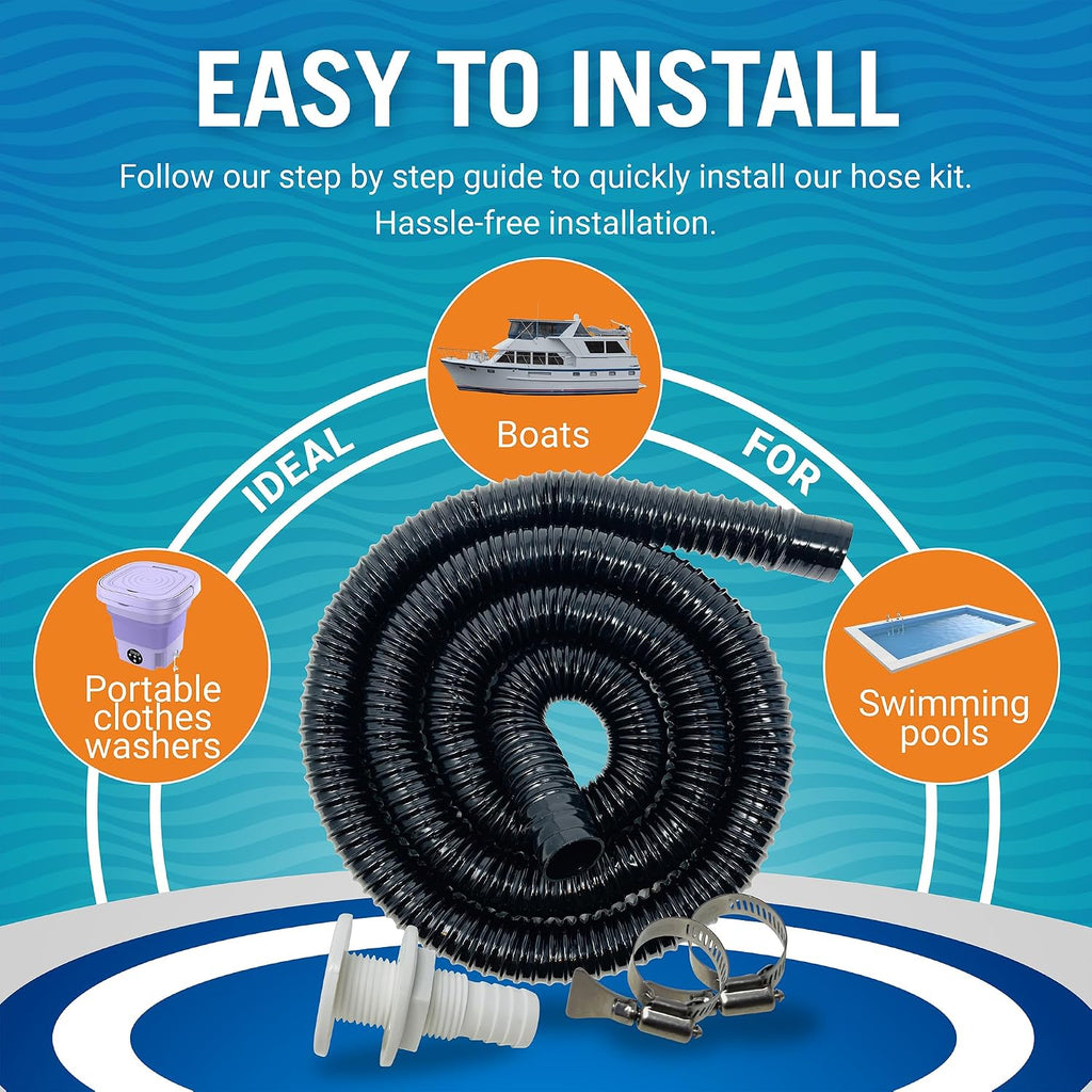 1 1/8 Bilge Pump Hose Kit, Includes 6.5 Ft Hose, Thru Hull Discharge Outlet
