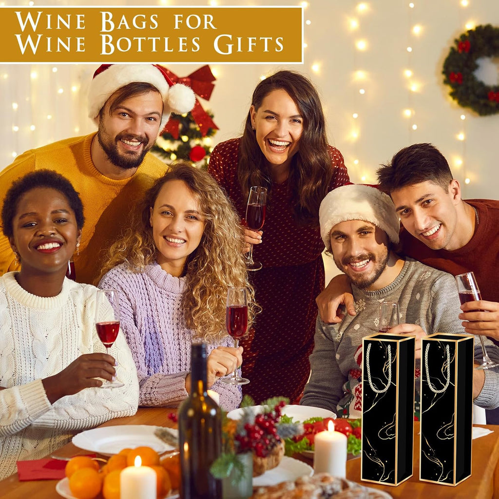 20 Pack Wine Gift Bags with Handles & Tissue Paper black