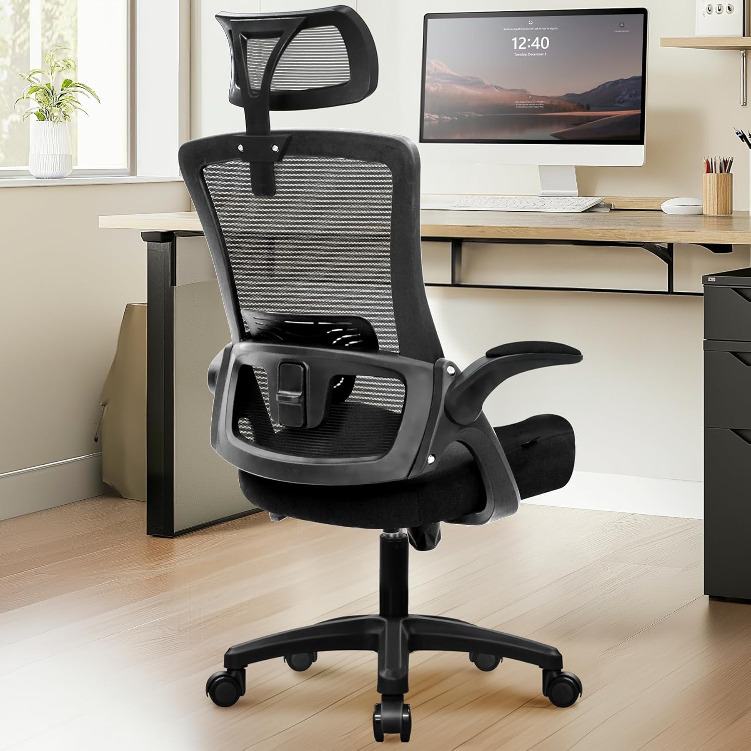 Office Desk Chair Gaming Computer High Back Support Mesh Comfy Seat with Adjustable Ergonomic Headrest Lumbar Rolling