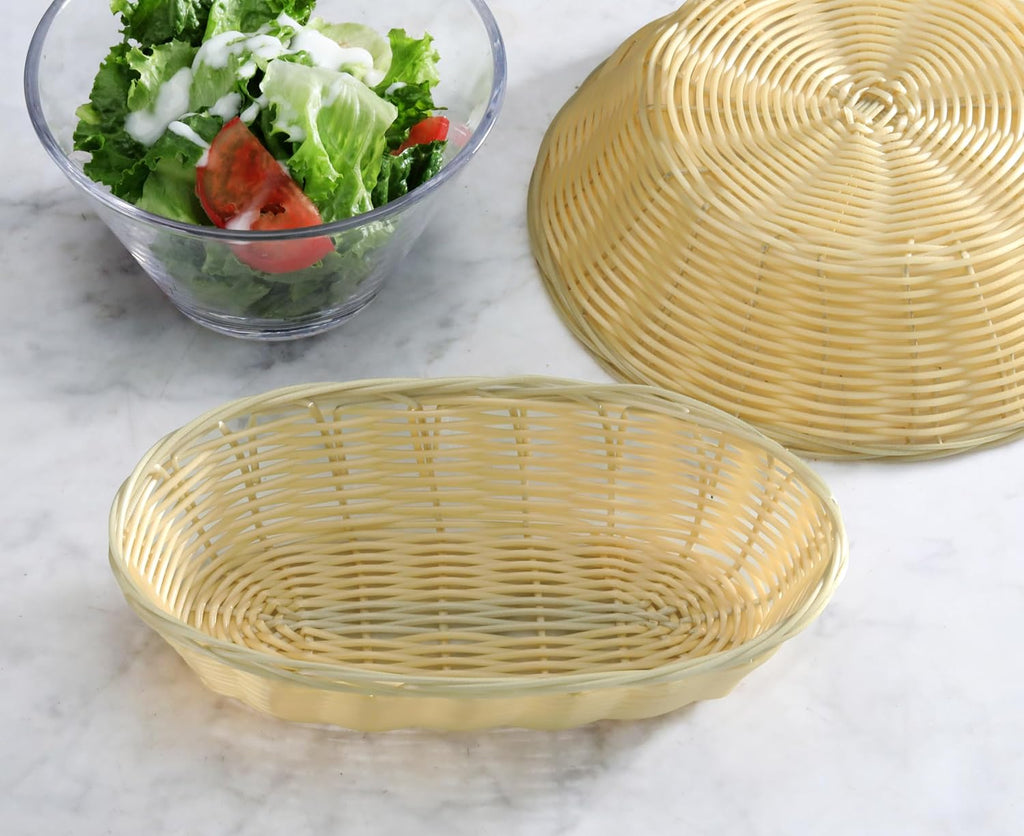 44218 Commercial-Grade Plastic Food Serving Baskets, 9 x 4.25 x 2 Inch Oblong Hand Woven Polypropylene Baskets with