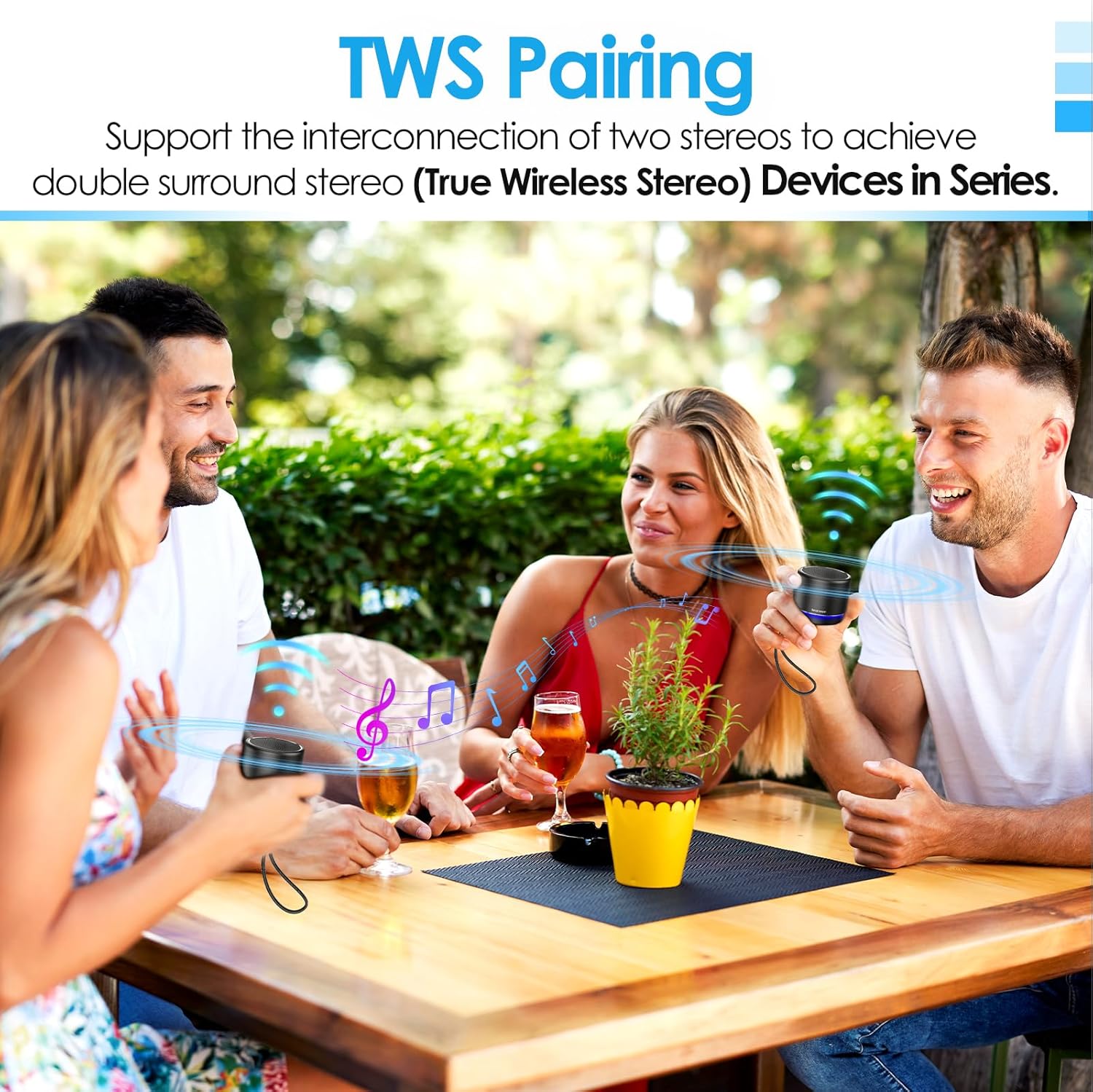 Portable Bluetooth Speaker 5.4, Mini Speaker, 12H Battery Life & Noise Reduction Mic, Metal Cover, TWS Pairing