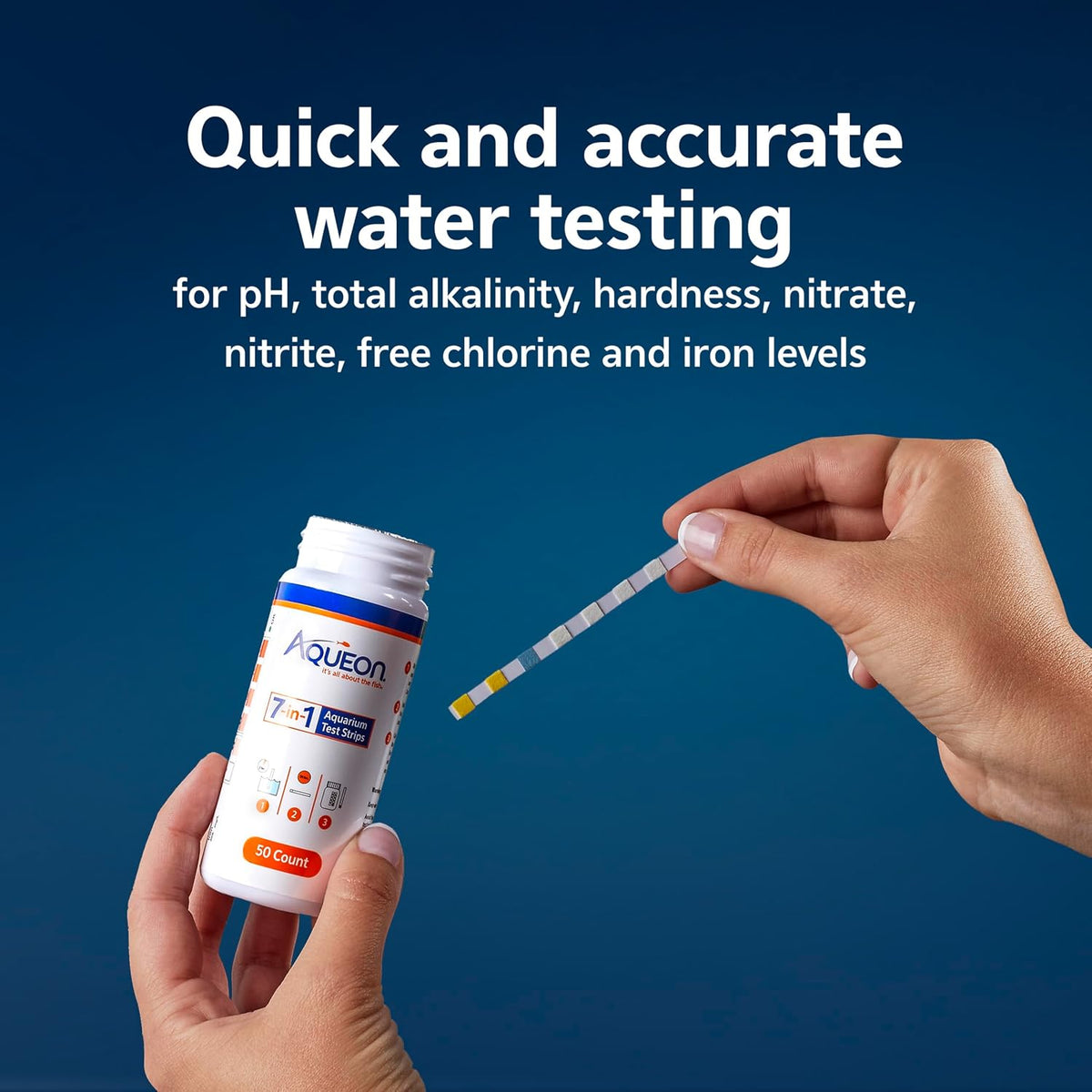 7-in-1 Aquarium Test Strips, Fast Results for pH, Total Alkalinity, Hardness, Nitrate, Nitrite, Free Chlorine and