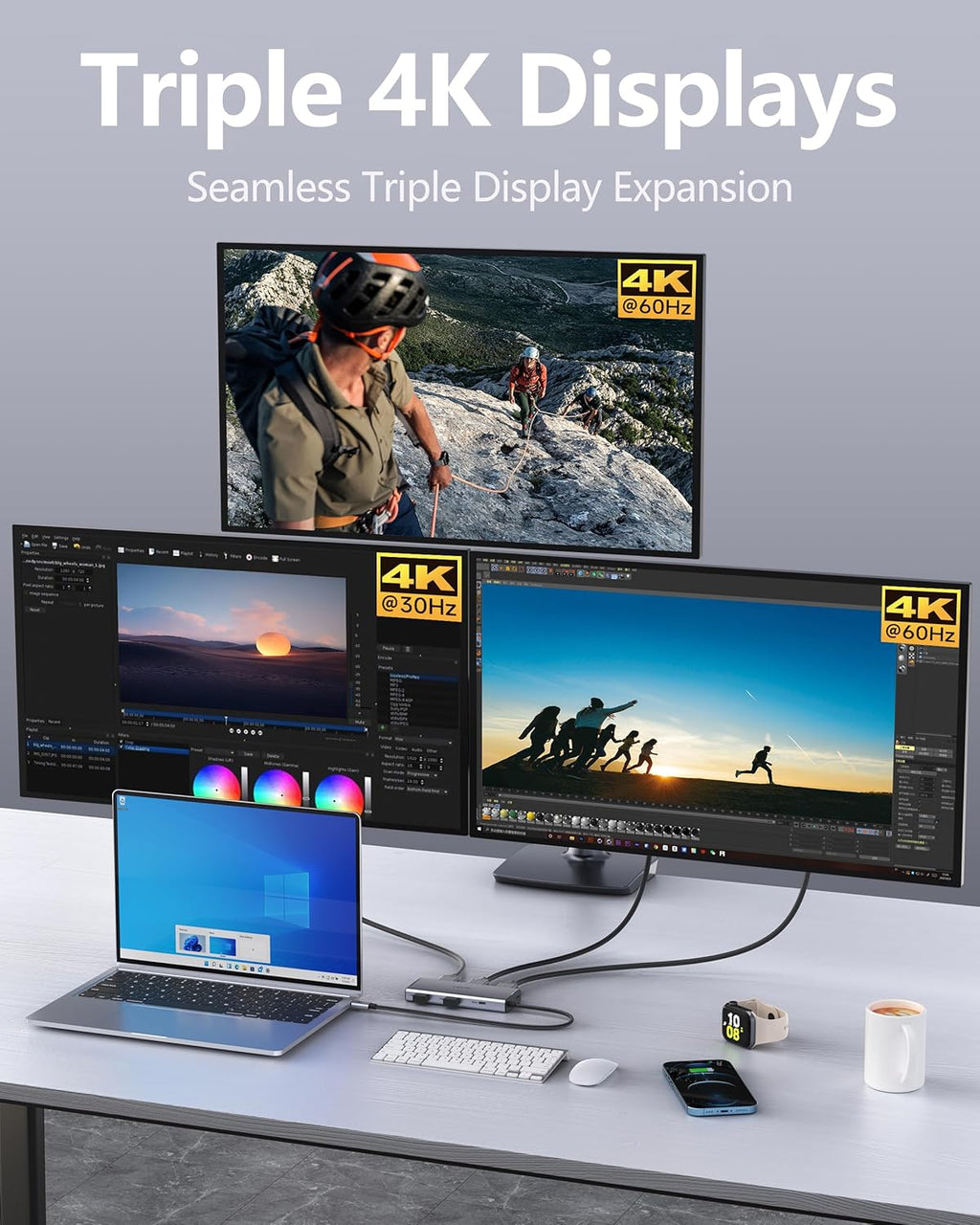 USB C Docking Station Dual Monitor 7 in 1 Laptop Docking Station Triple Monitors for DELL HP Lenovo,USBC Hub
