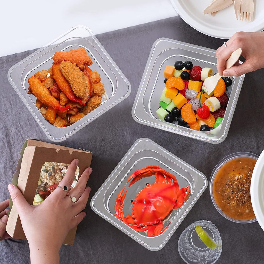 12 Pcs 1/6 Size Clear Plastic Food Pans Stackable,6'' Deep