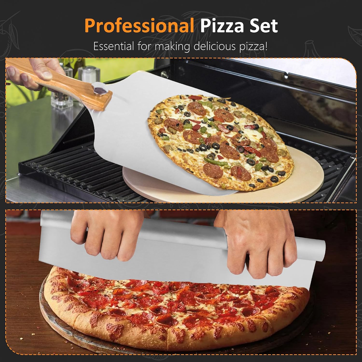 Aluminum Pizza Peel with Cutter, 12 Inch Pizza Paddle Shovel, Metal Turning Peel with 14'' Rocker Cutter, Pizza Oven