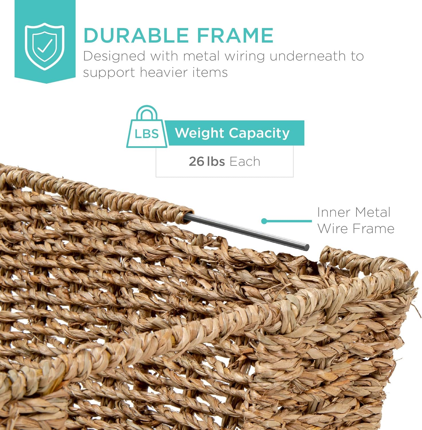 Rustic Set Of 4 Multipurpose Stackable Seagrass Storage Basket, Handwoven Laundry Organizer Totes for Bedroom and