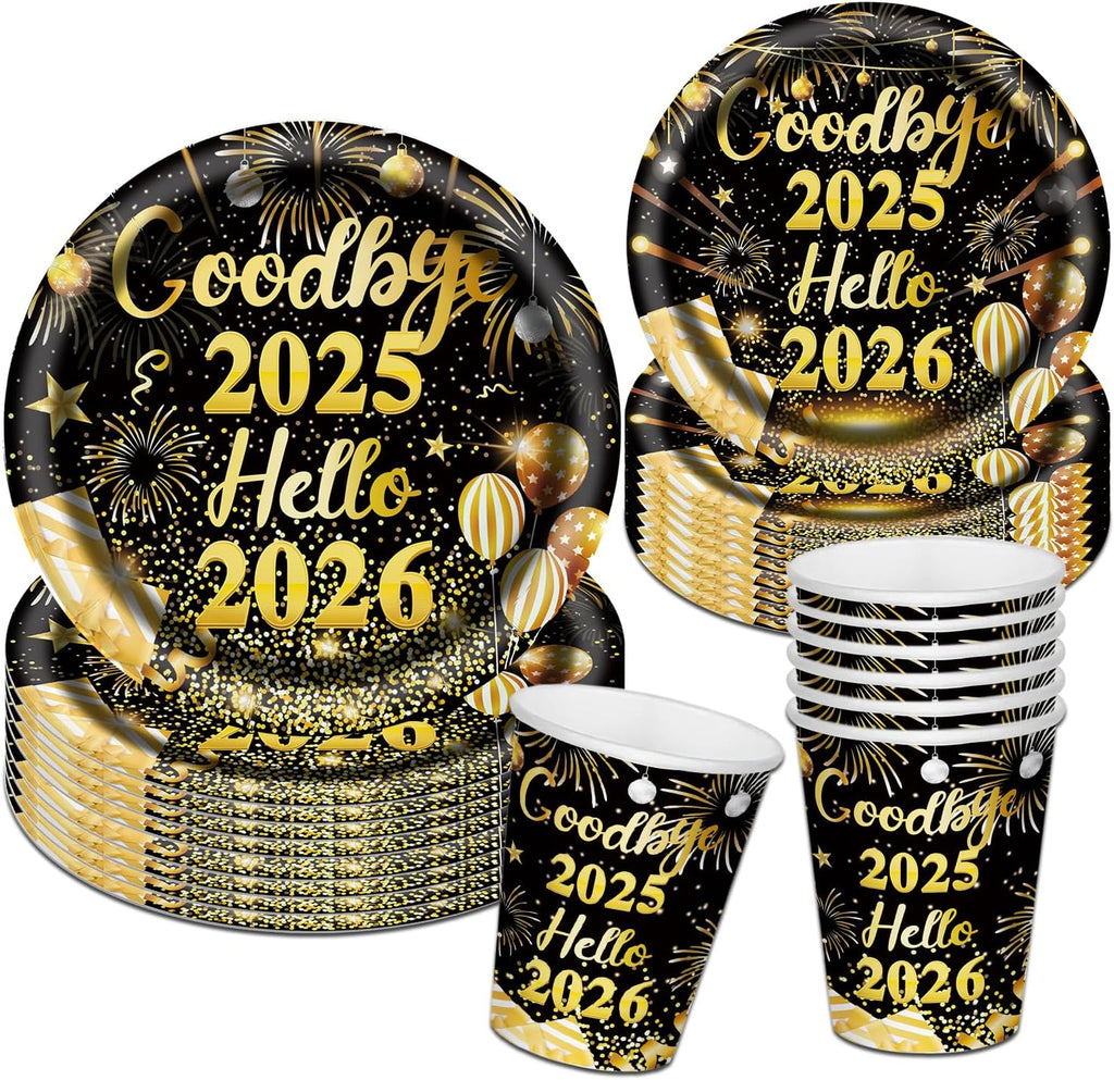 75 Pcs New Years Party Decorations Set Serve 25 New Years Eve Party Supplies 2026 BDTZ Goodbye 2025 Hello 2026 Plates