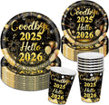 75 Pcs New Years Party Decorations Set Serve 25 New Years Eve Party Supplies 2026 BDTZ Goodbye 2025 Hello 2026 Plates