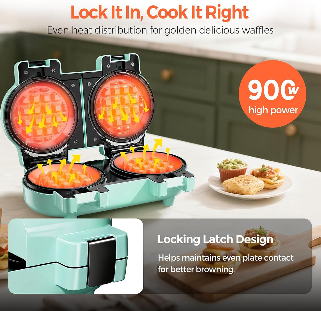 2-in-1 Mini Waffle & Pancake Maker with Removable Plates | 4" Nonstick Plates, Double Small Waffle Iron, Dishwasher