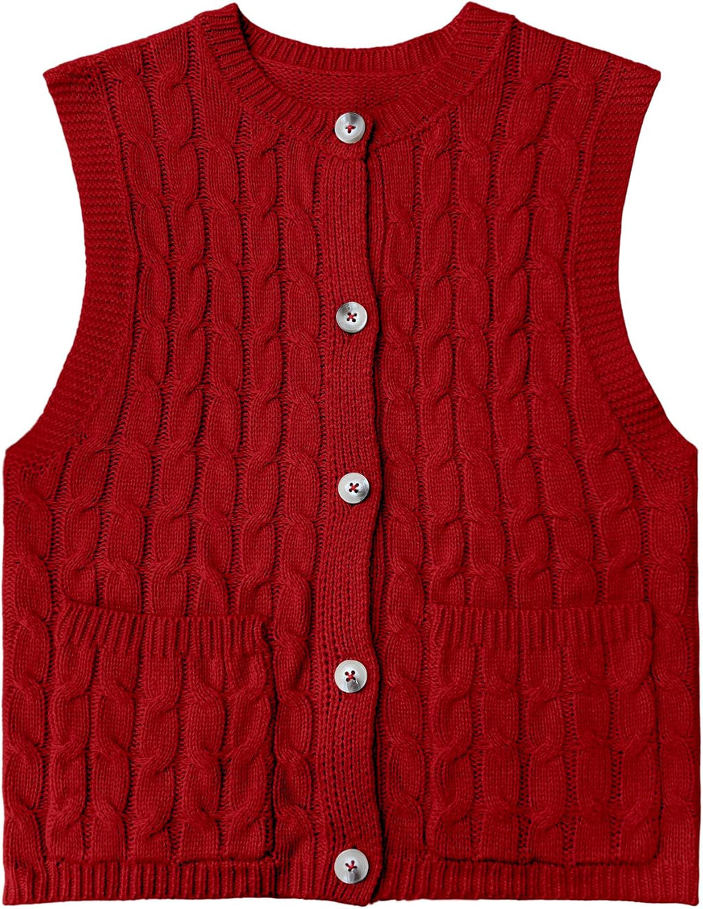 Girls Sweaters Vest Lightweight Sleeveless Cable Knit Sweater Cardigans Button Down Knitwear Tank Tops with Pockets