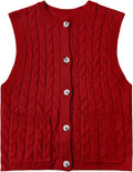 Girls Sweaters Vest Lightweight Sleeveless Cable Knit Sweater Cardigans Button Down Knitwear Tank Tops with Pockets