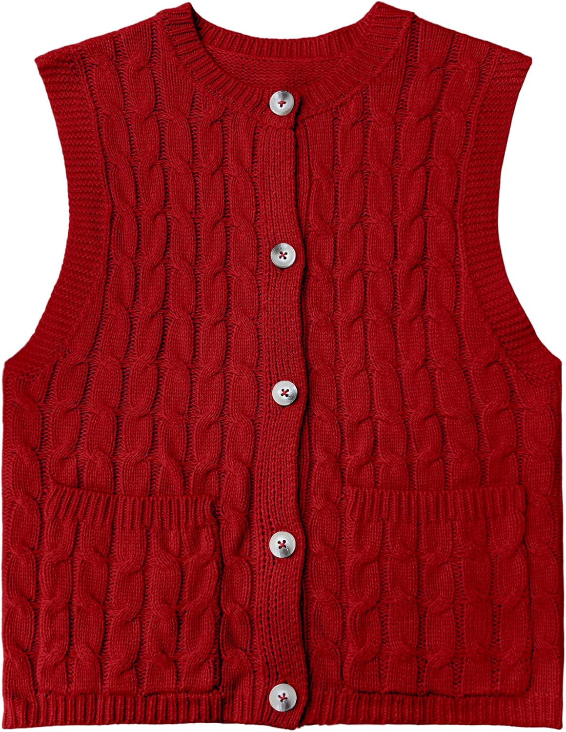 Girls Sweaters Vest Lightweight Sleeveless Cable Knit Sweater Cardigans Button Down Knitwear Tank Tops with Pockets