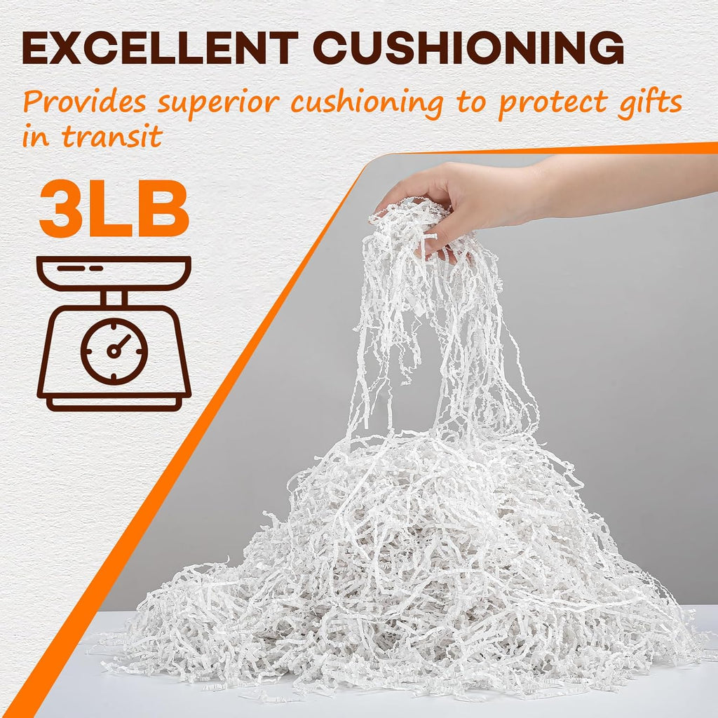 3LB White Crinkle Paper Filler, Shredded Paper for Gift Baskets