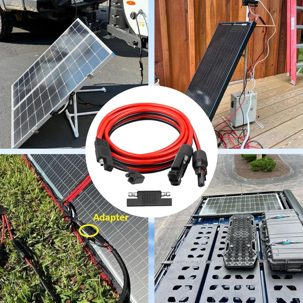 10AWG SAE to Solar Panel Connector Cable 1FT 2PCS, Heavy-Duty Tinned Copper, Solar Extension Cable with SAE Polarity