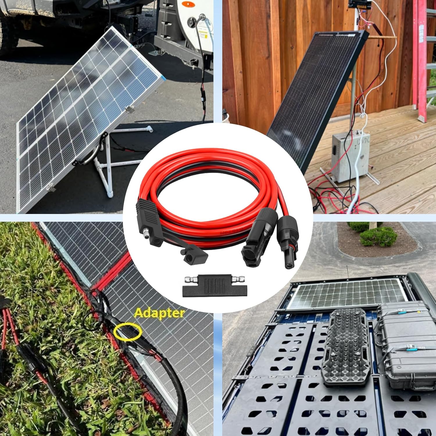 10AWG SAE to Solar Panel Connector Cable 1FT 2PCS, Heavy-Duty Tinned Copper, Solar Extension Cable with SAE Polarity