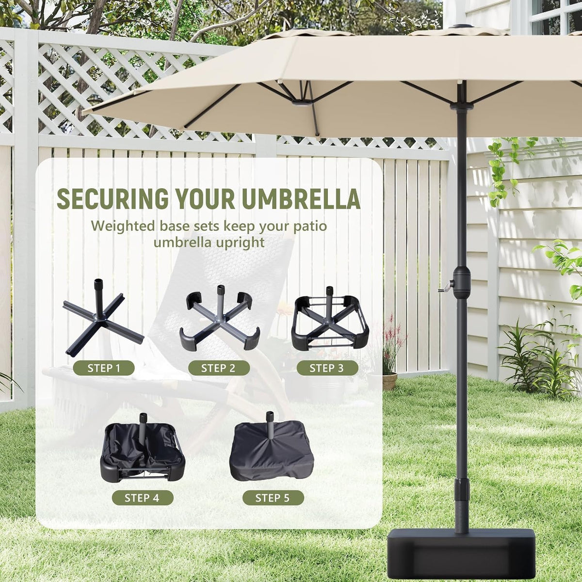 15FT Double-Sided Patio Umbrella, Outdoor Market Umbrella with Base