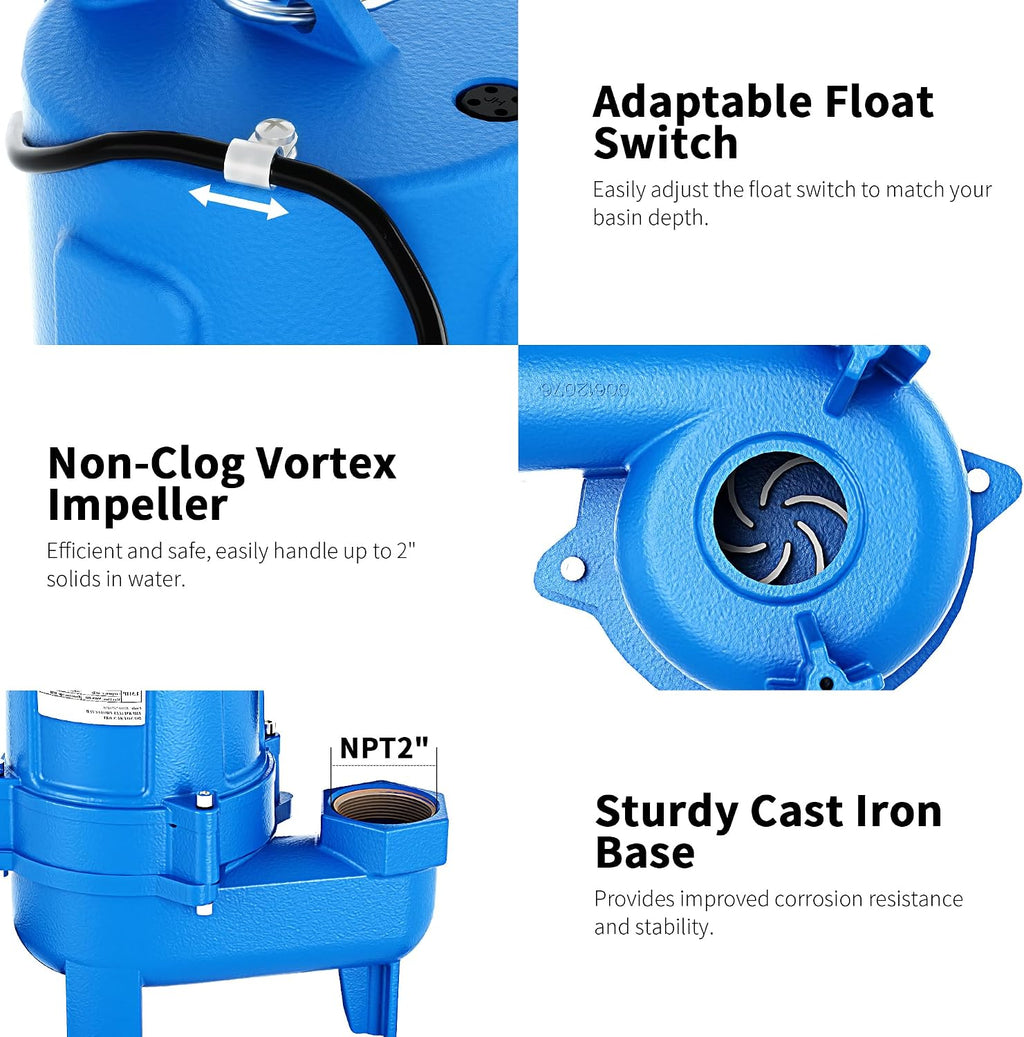 FOTING 1.5HP 9000GPH Sump Pump Submersible Sewage/Effluent Pump