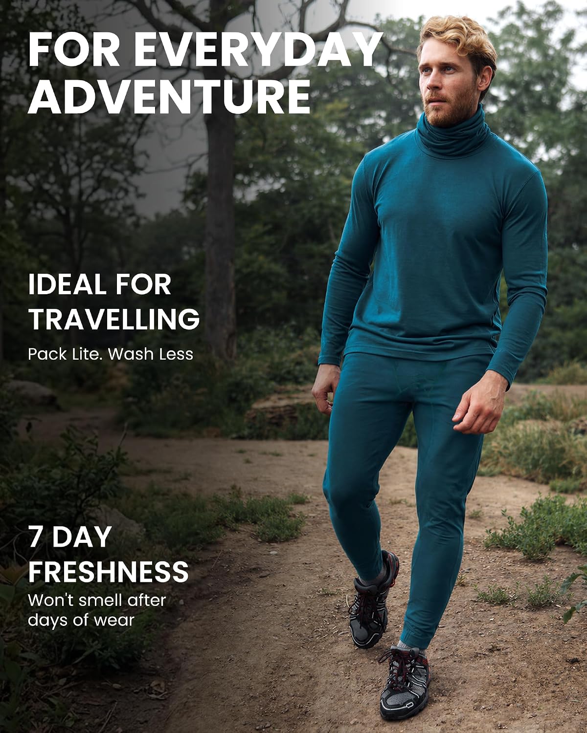 100% Merino Wool Base Layer Mens - Thermal Underwear Set with Neck Gaiter | Midweight, Breathable Merino Wool Shirts