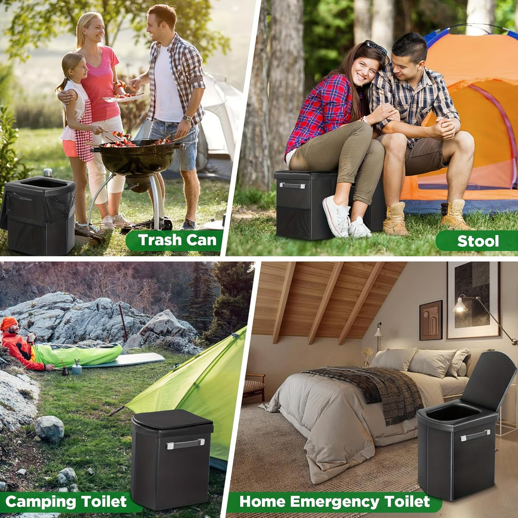 Portable Toilet for Adults, Foldable Camping Toilet with Soft & Comfortable Leather Seat,Hold Up to 400lbs, Height