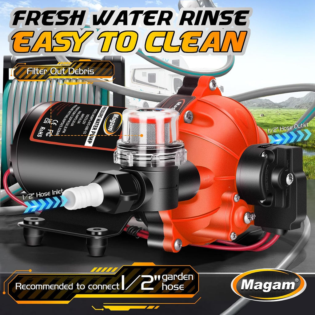 12V Washdown Pump Kit with 7.5 GPM & 80 PSI for Boats, RVs