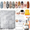16Pcs Fall Nail Stamping Kit French Stamper Animal Print Plate