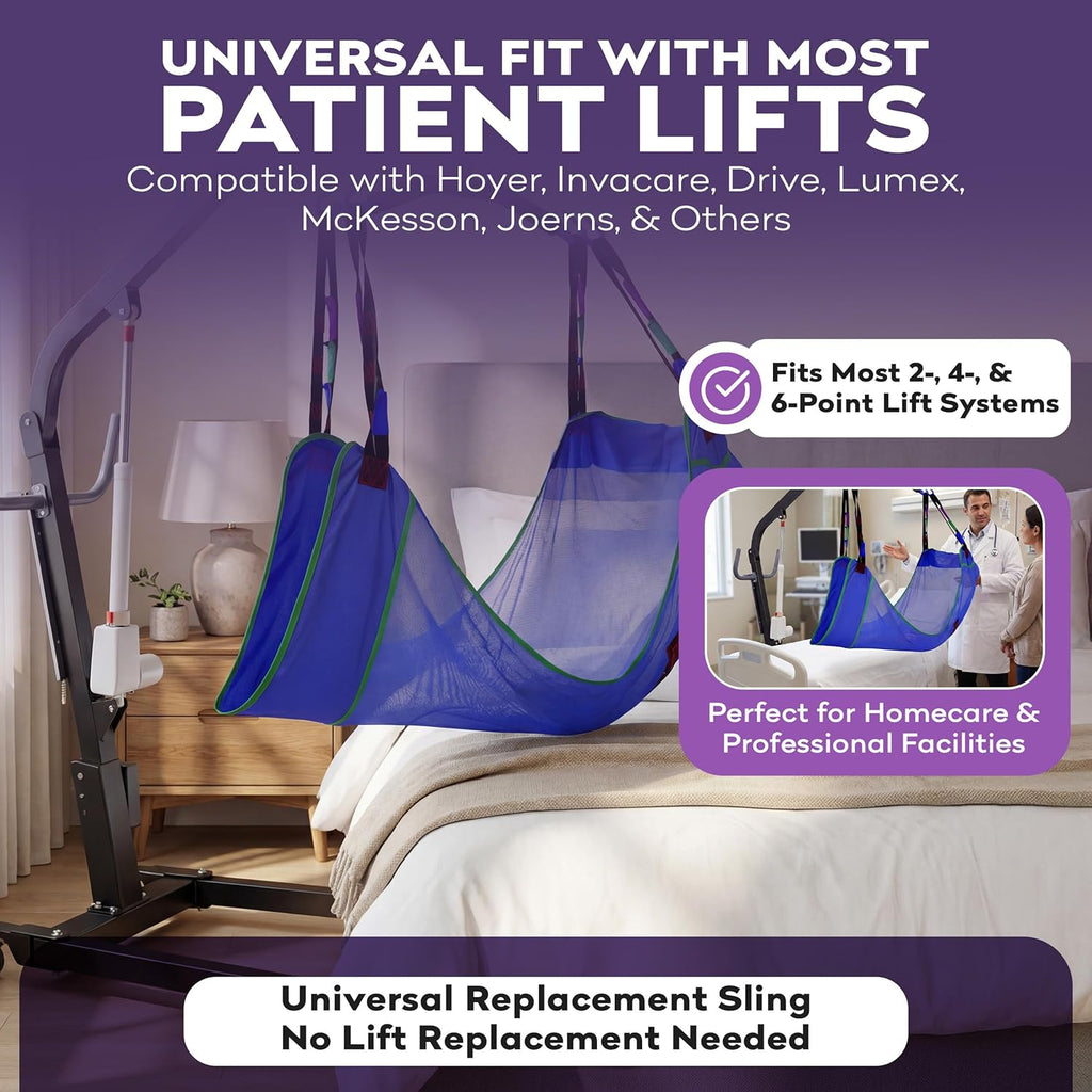 Patient Lift Sling, Full Body Mesh with Commode Opening, 600 lbs Capacity - Transfer Sling for Shower, Toileting