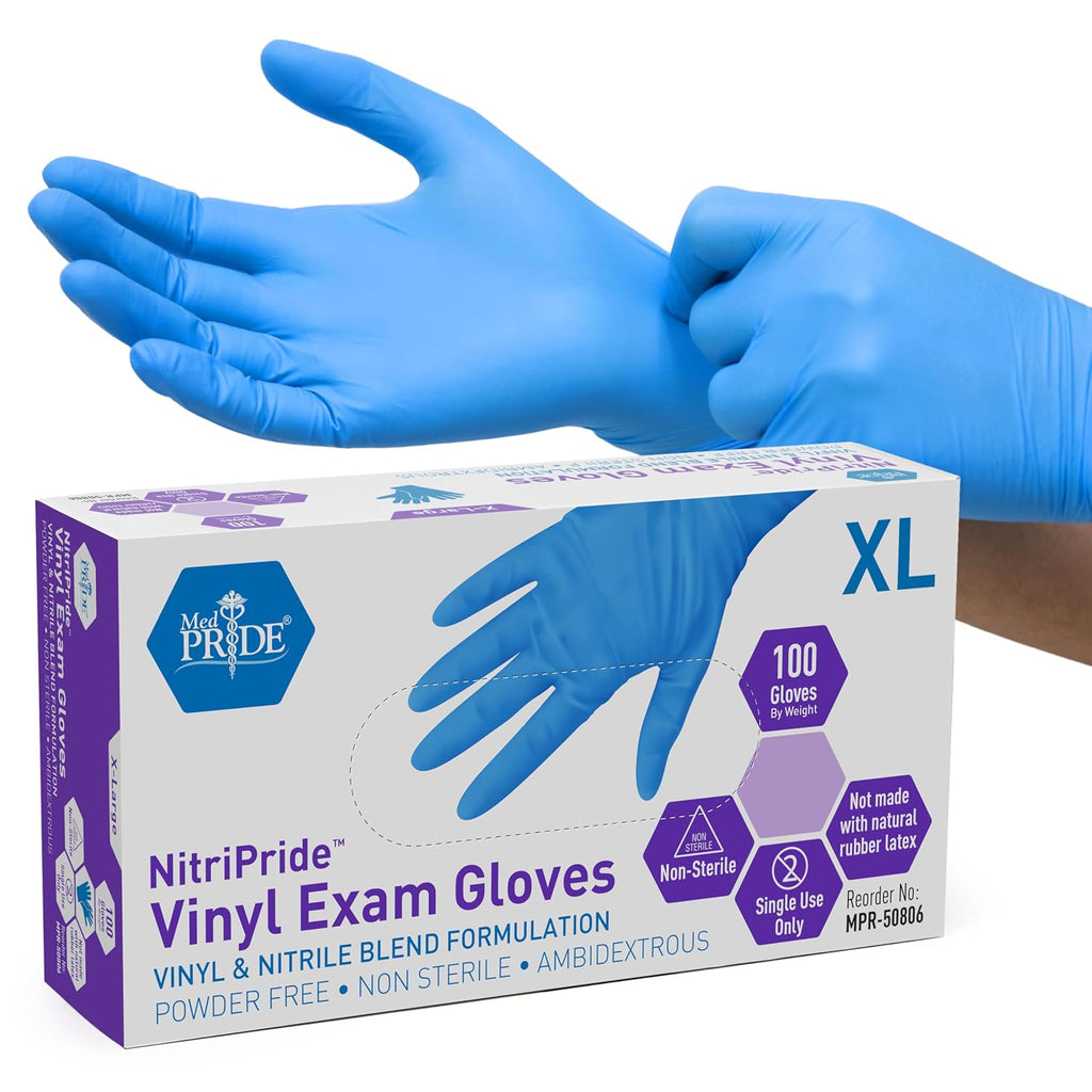 Nitrile/Vinyl Blend Exam Gloves,Powder-Free,Blue,X-Large,100-Ct